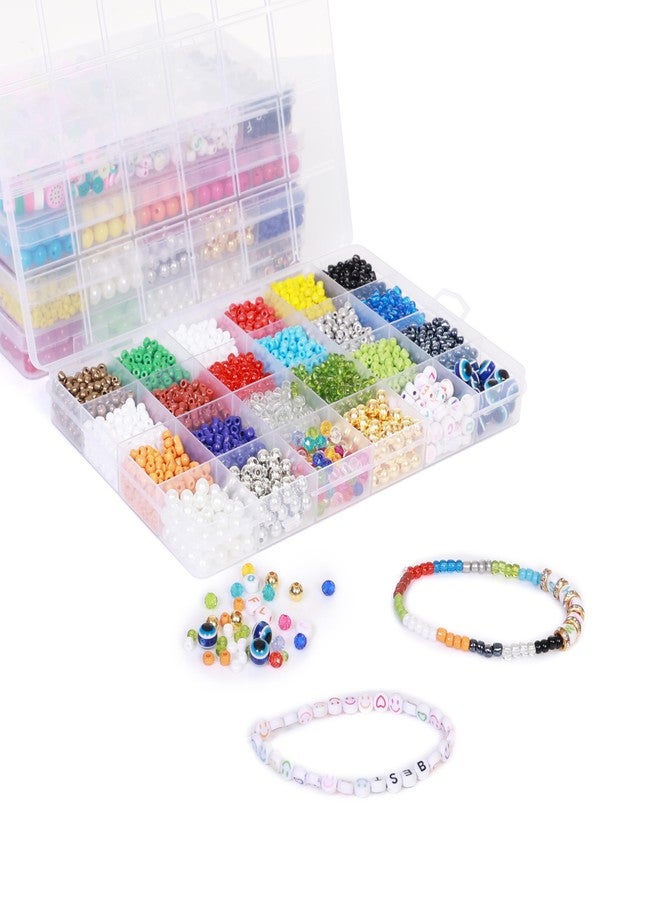 ambitieux Bracelet Making Kit With 2900+ Pcs Seed Beads, Charms, Evil Eye, Alphabet, Tools & Pouch For Girls DIY Jewelry Craft Children Birthday Gift For Girls 4 5 6 7 Years (Seed Beads),Multicolor - Image 2